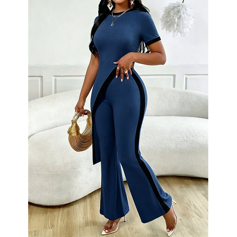 ⚠️ Plus que quelques stocks ! Ensemble femme composé d'un haut à manches courtes et d'un pantalon évasé