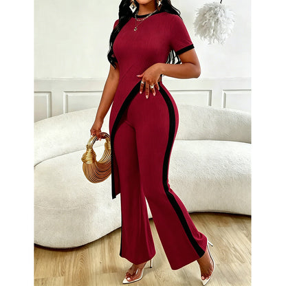 ⚠️ Plus que quelques stocks ! Ensemble femme composé d'un haut à manches courtes et d'un pantalon évasé