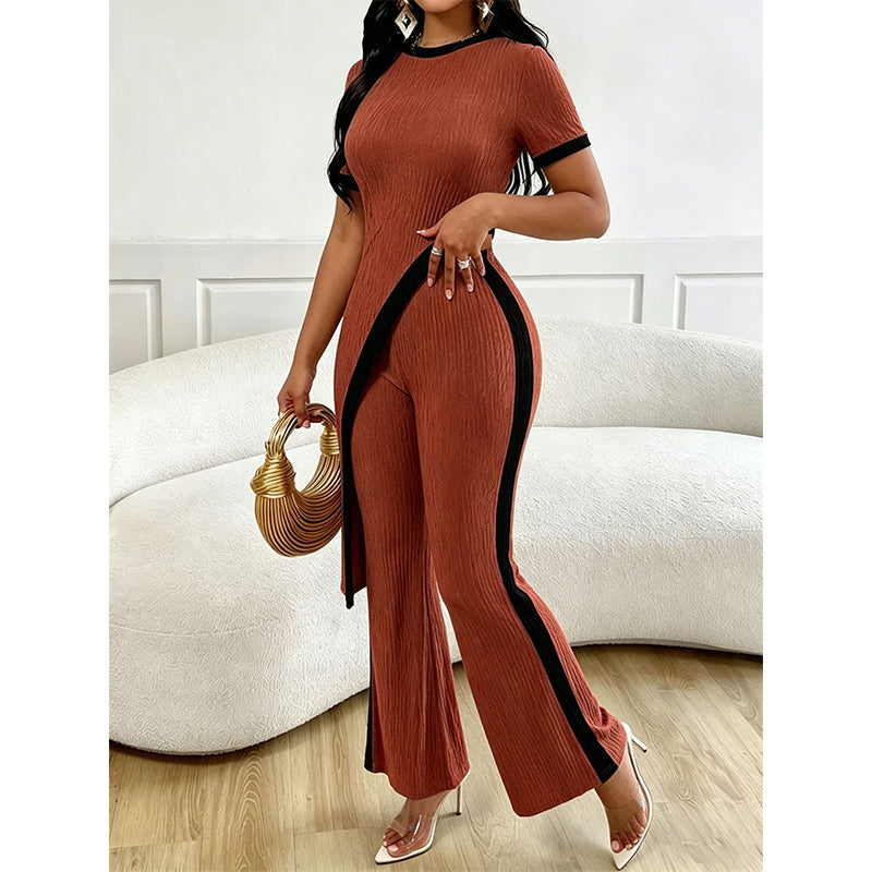 ⚠️ Plus que quelques stocks ! Ensemble femme composé d'un haut à manches courtes et d'un pantalon évasé