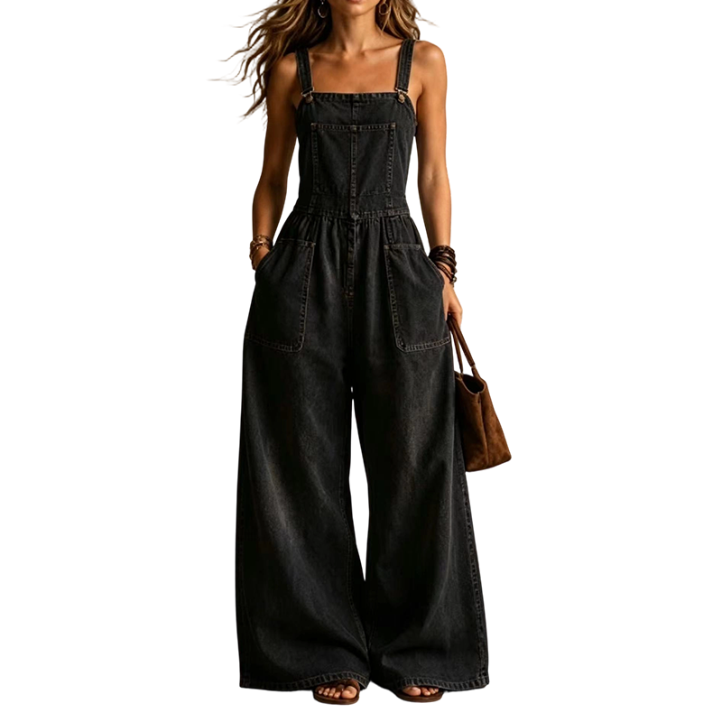 Combinaison d'été ample en jean pour femme, avec poches