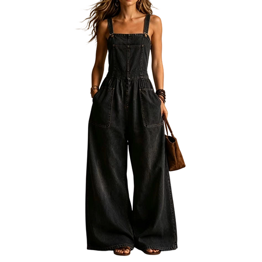 Combinaison d'été ample en jean pour femme, avec poches