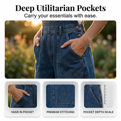 Combinaison d'été ample en jean pour femme, avec poches