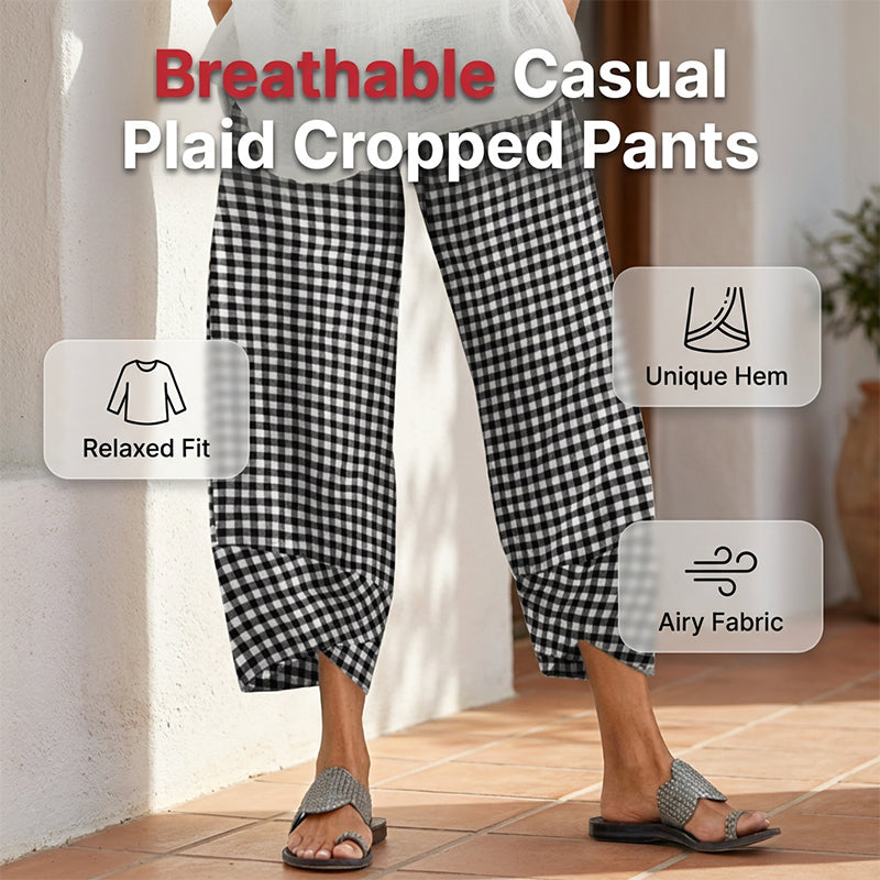 ⭐ Plus de 5.000 avis positifs ! Pantalon décontracté à carreaux et patchwork pour femme, longueur cheville