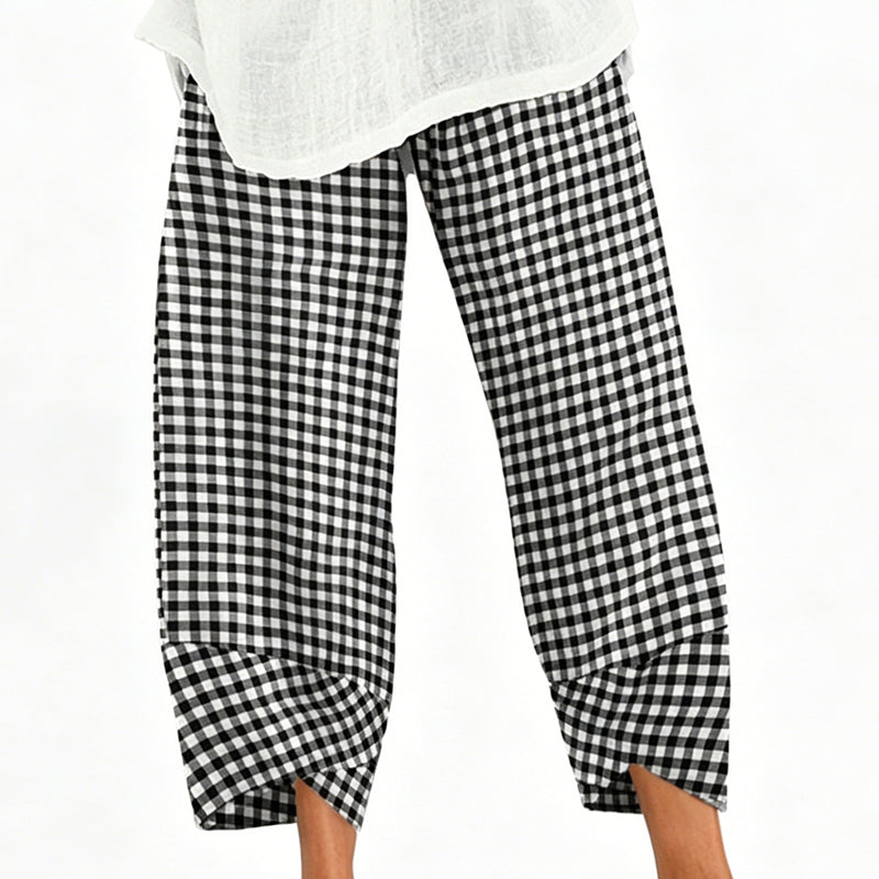 ⭐ Plus de 5.000 avis positifs ! Pantalon décontracté à carreaux et patchwork pour femme, longueur cheville