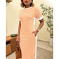 🔥 Le look le plus tendance de cet été ! Robe midi à manches courtes rayée pour femme