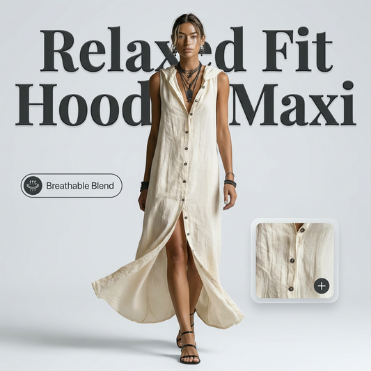 Robe Maxi Sans Manches Boutonnée à Capuche