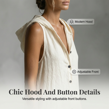 Robe Maxi Sans Manches Boutonnée à Capuche
