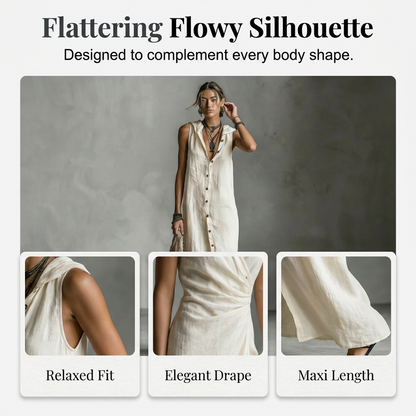 Robe Maxi Sans Manches Boutonnée à Capuche