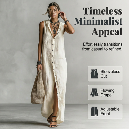 Robe Maxi Sans Manches Boutonnée à Capuche