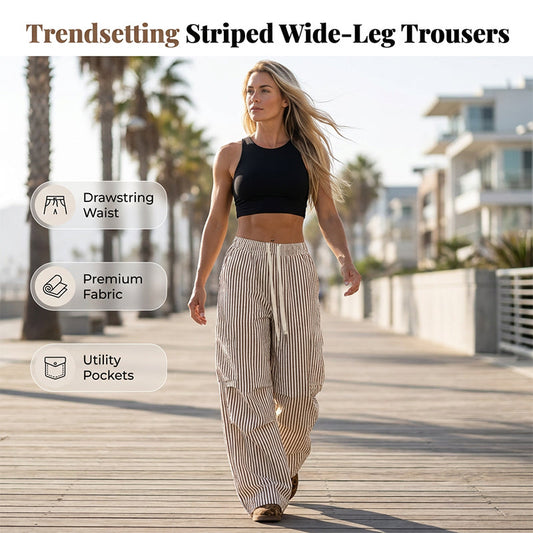 🚚 Réapprovisionnement – dépêchez-vous ! Pantalon large à rayures pour femme