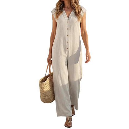 📈 N°1 des ventes – directement à -50% ! Combinaison d'été sans manches à boutons pour femme