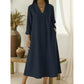 Robe trapèze col en V en coton et lin pour femme