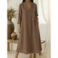 Robe trapèze col en V en coton et lin pour femme