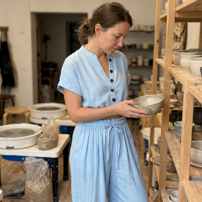 Ensemble boutonné ample uni pour l'été à la mode féminine