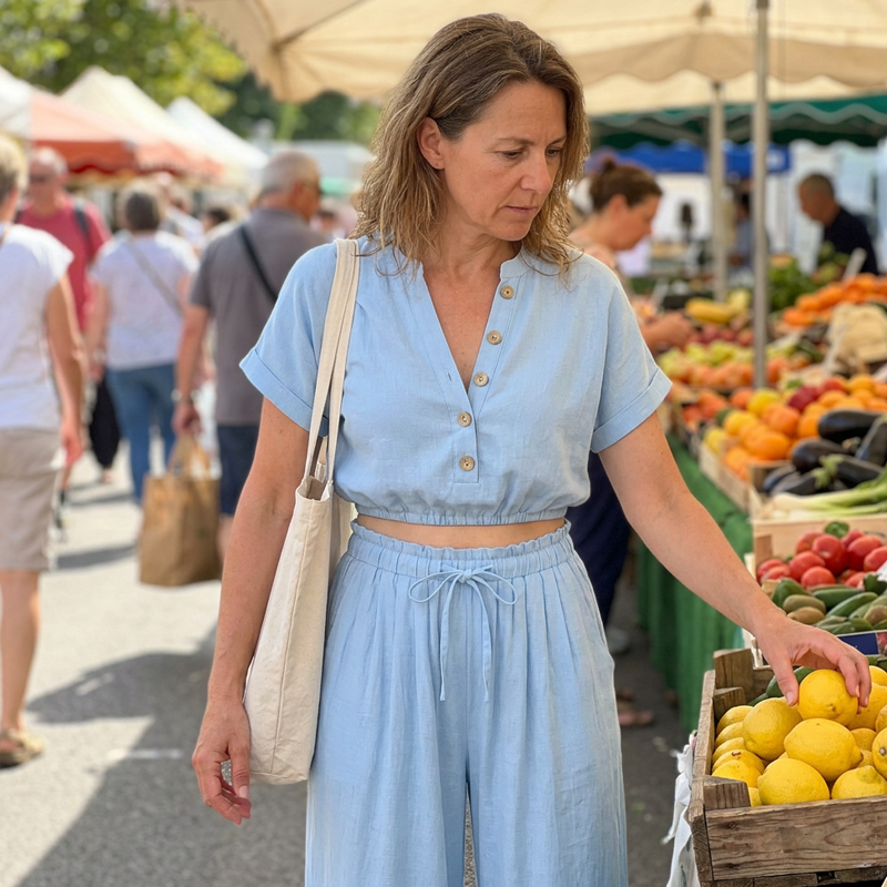 Ensemble boutonné ample uni pour l'été à la mode féminine