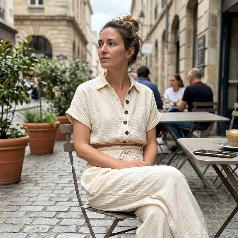 Ensemble boutonné ample uni pour l'été à la mode féminine