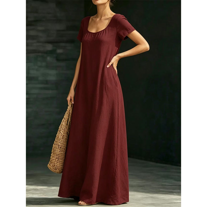 Robe Longue d'Été Minimaliste à Col Dégagé