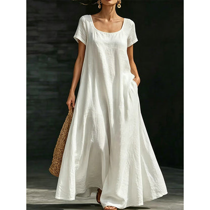 Robe Longue d'Été Minimaliste à Col Dégagé