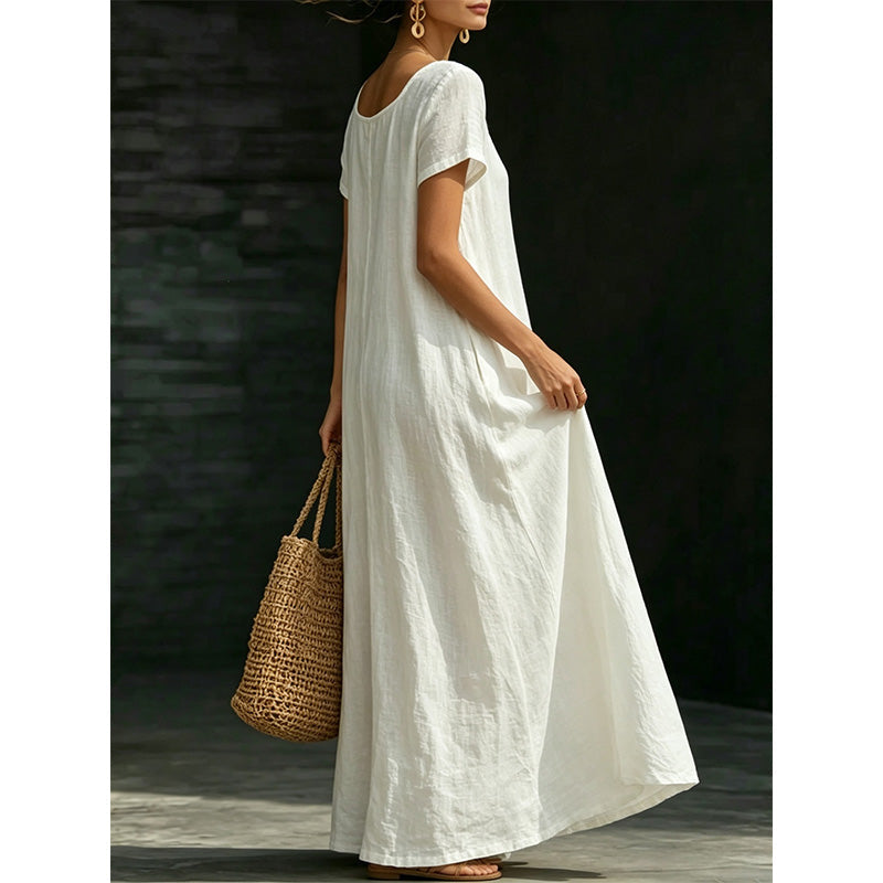 Robe Longue d'Été Minimaliste à Col Dégagé