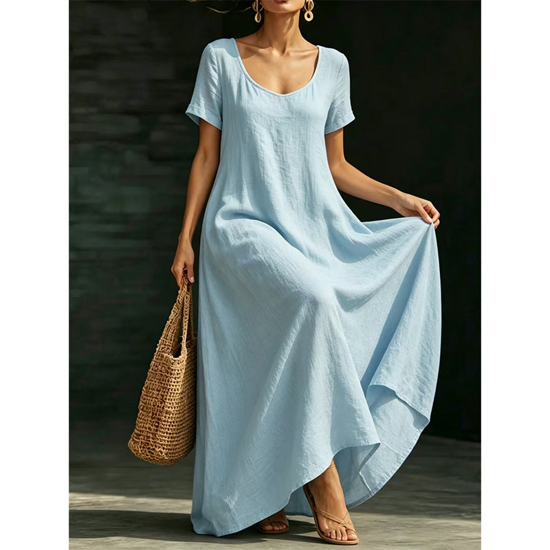 Robe Longue d'Été Minimaliste à Col Dégagé