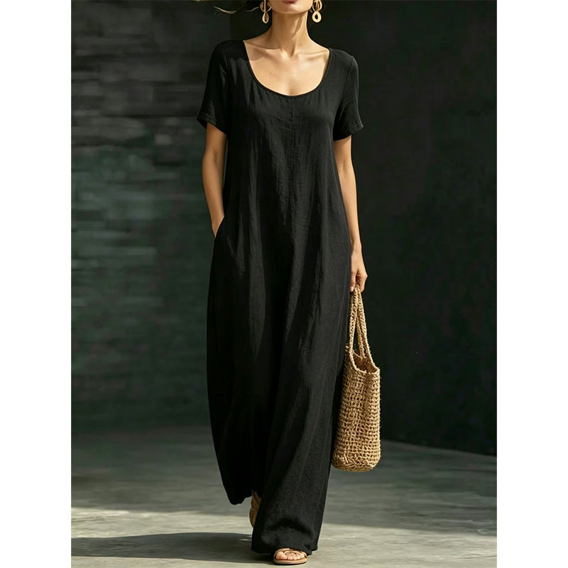 Robe Longue d'Été Minimaliste à Col Dégagé