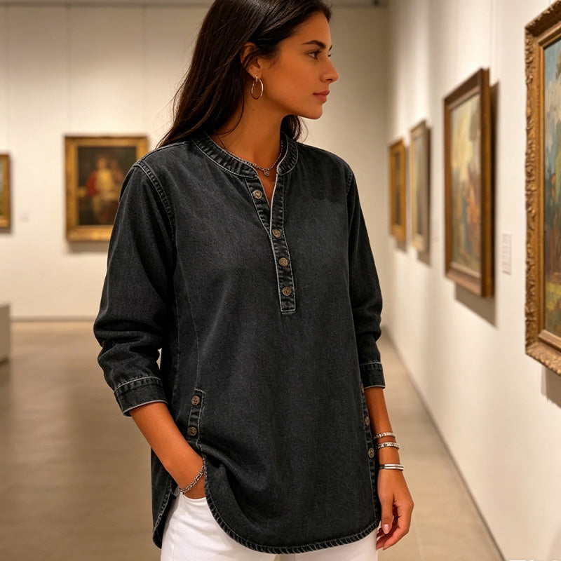 Chemise en jean ample à col en V pour femme