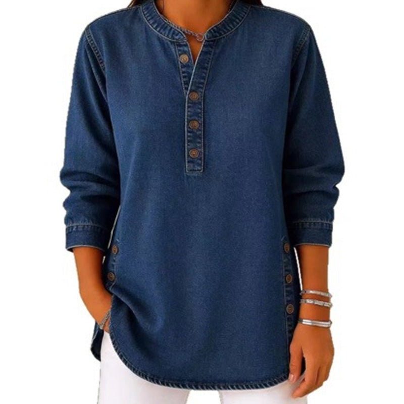Chemise en jean ample à col en V pour femme
