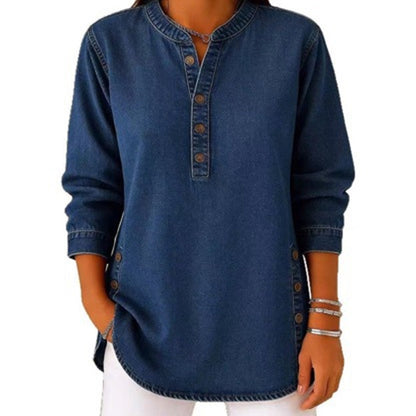Chemise en jean ample à col en V pour femme