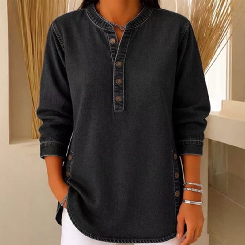 Chemise en jean ample à col en V pour femme