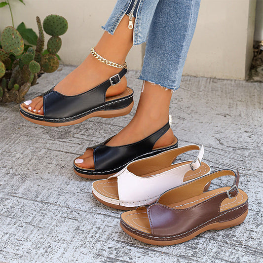 Sandales confortables vintage à bout ouvert pour femme