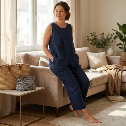 Ensemble Femme Haut Asymétrique & Pantalon Large