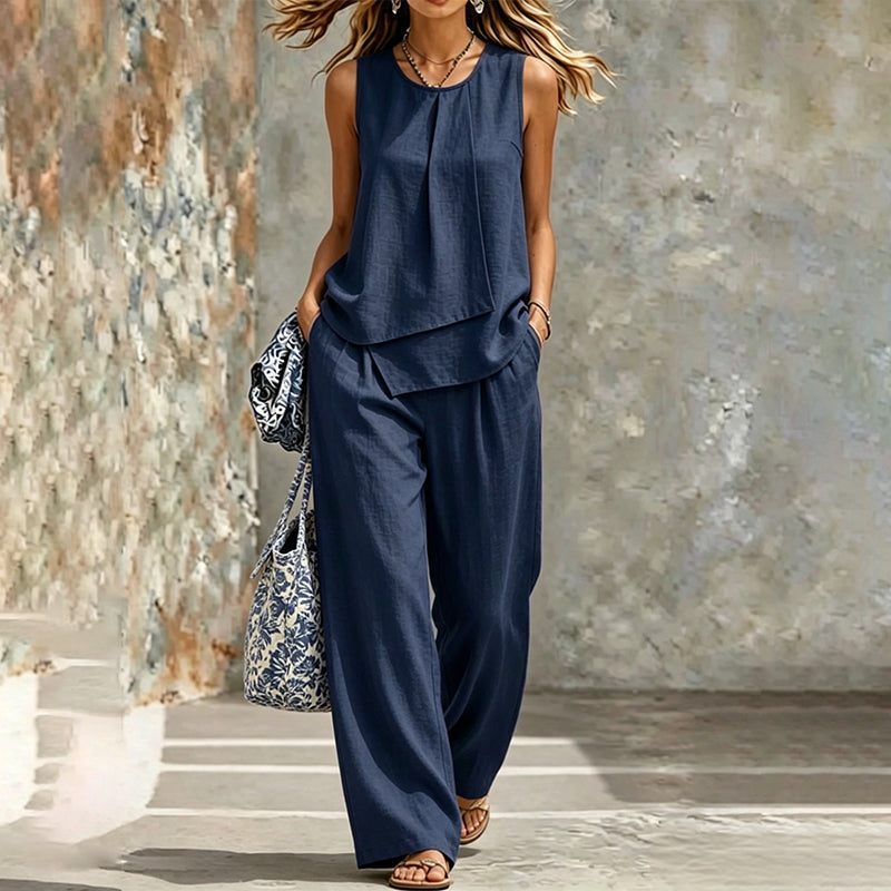 Ensemble Femme Haut Asymétrique & Pantalon Large