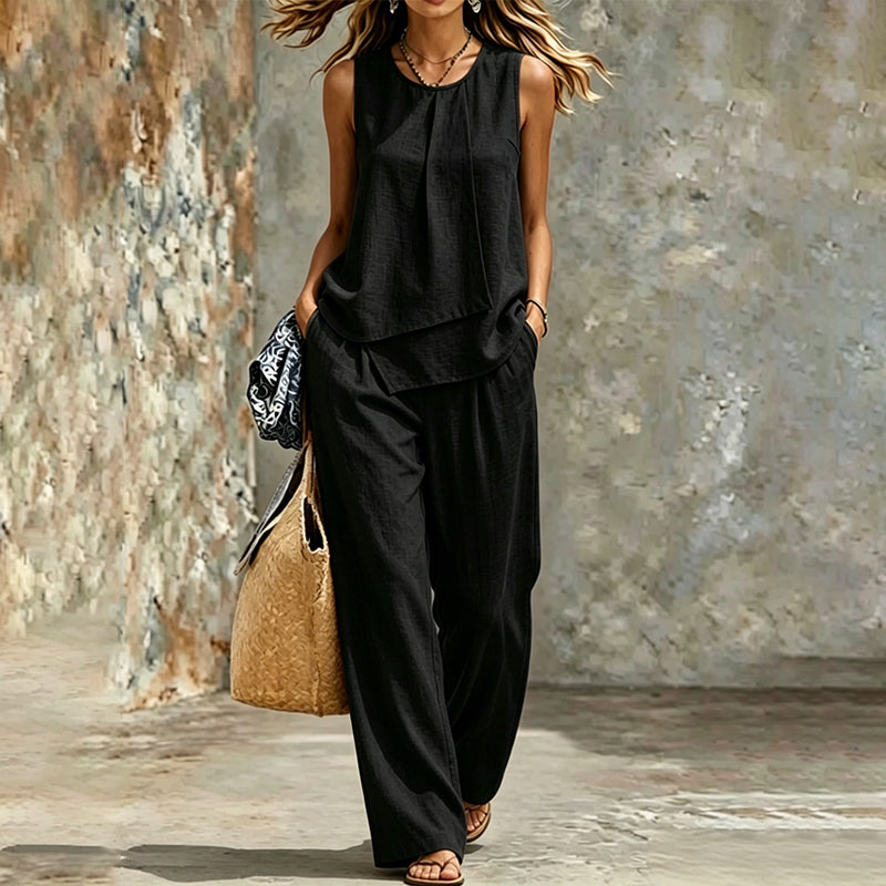Ensemble Femme Haut Asymétrique & Pantalon Large