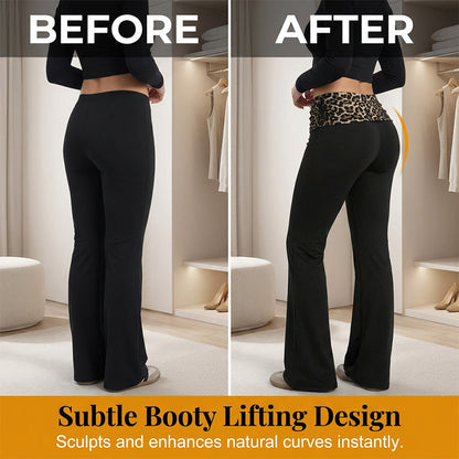 😍❤️ Pantalon de yoga taille haute pour femme, imprimé léopard, coupe légèrement évasée ☁️