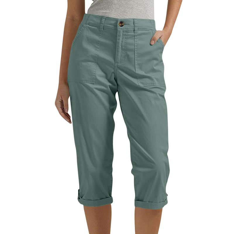 Pantalon capri uni pour femme – Pantalon léger en mélange haut de gamme