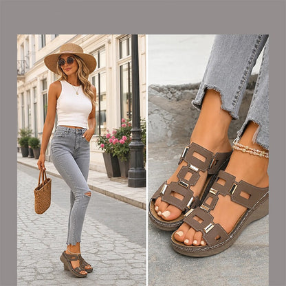 👡 50% DE RÉDUCTION 👠 Sandales compensées rétro à découpes pour femme – Semelle légère & bride ajustable – Style vintage chic, parfaites pour l’été, les vacances ou les soirées habillées – confort et élégance ✨