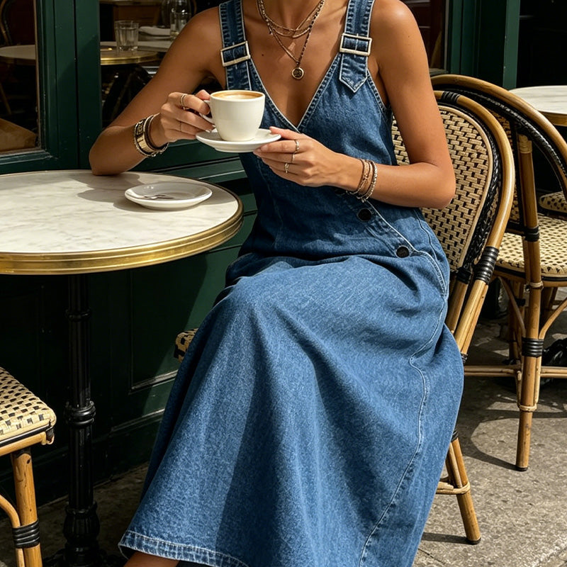 👗✨Robe en jean asymétrique à boutons pour femme – Le chic au quotidien sans effort🔥