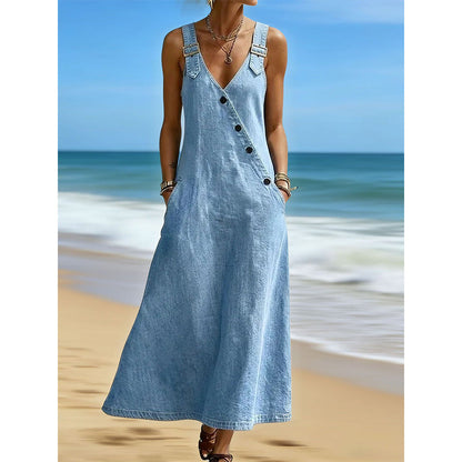 👗✨Robe en jean asymétrique à boutons pour femme – Le chic au quotidien sans effort🔥