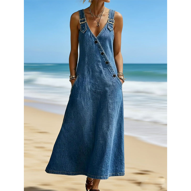 👗✨Robe en jean asymétrique à boutons pour femme – Le chic au quotidien sans effort🔥