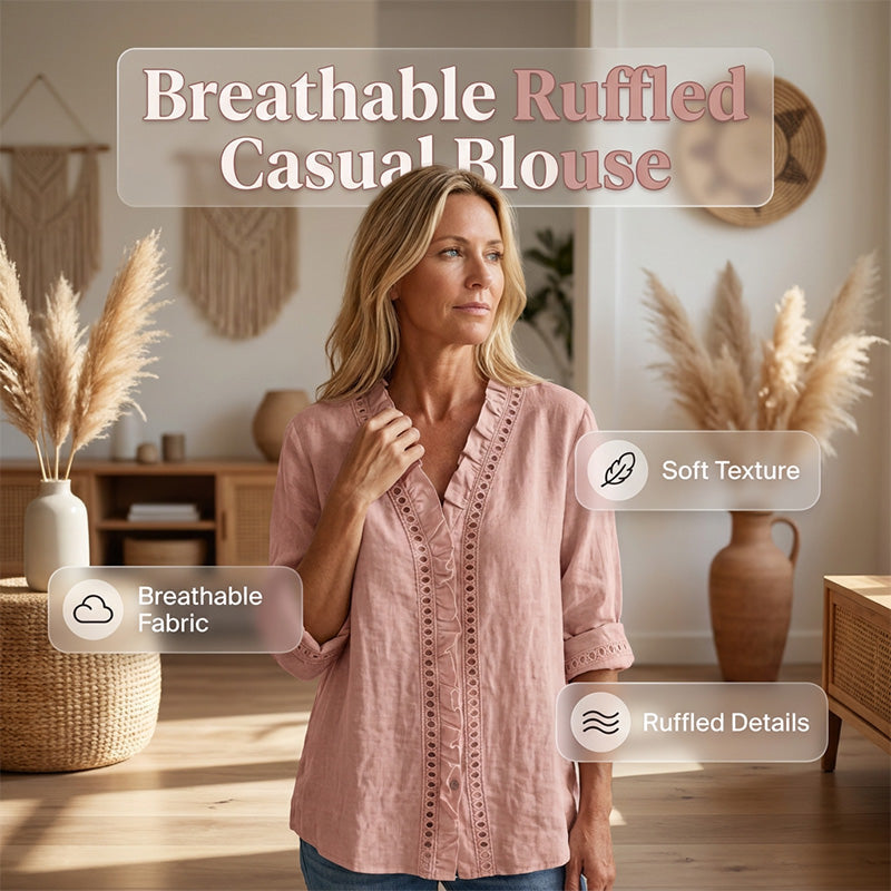 👚✨Chemisier décontracté à col en V et volants pour femme – Un style féminin et naturel au quotidien🌸