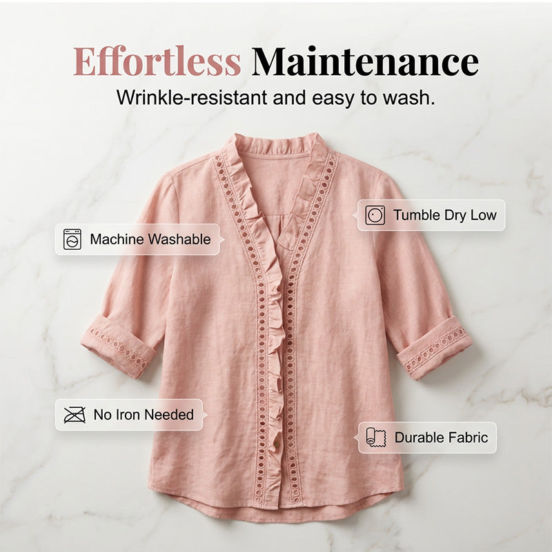 👚✨Chemisier décontracté à col en V et volants pour femme – Un style féminin et naturel au quotidien🌸