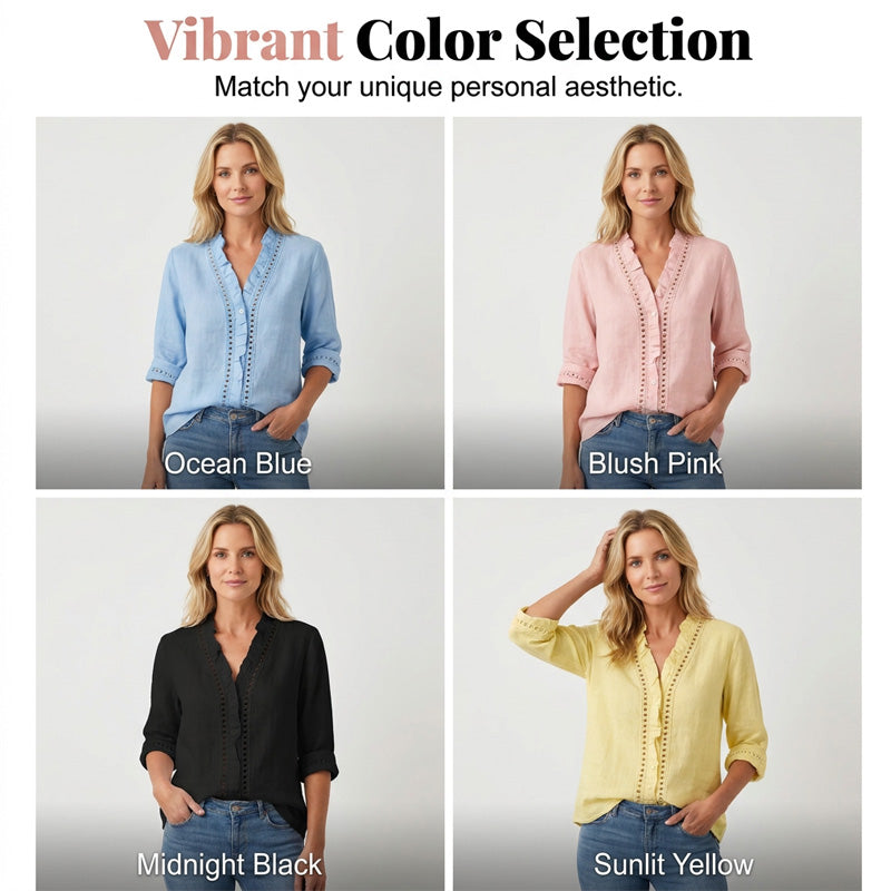 👚✨Chemisier décontracté à col en V et volants pour femme – Un style féminin et naturel au quotidien🌸