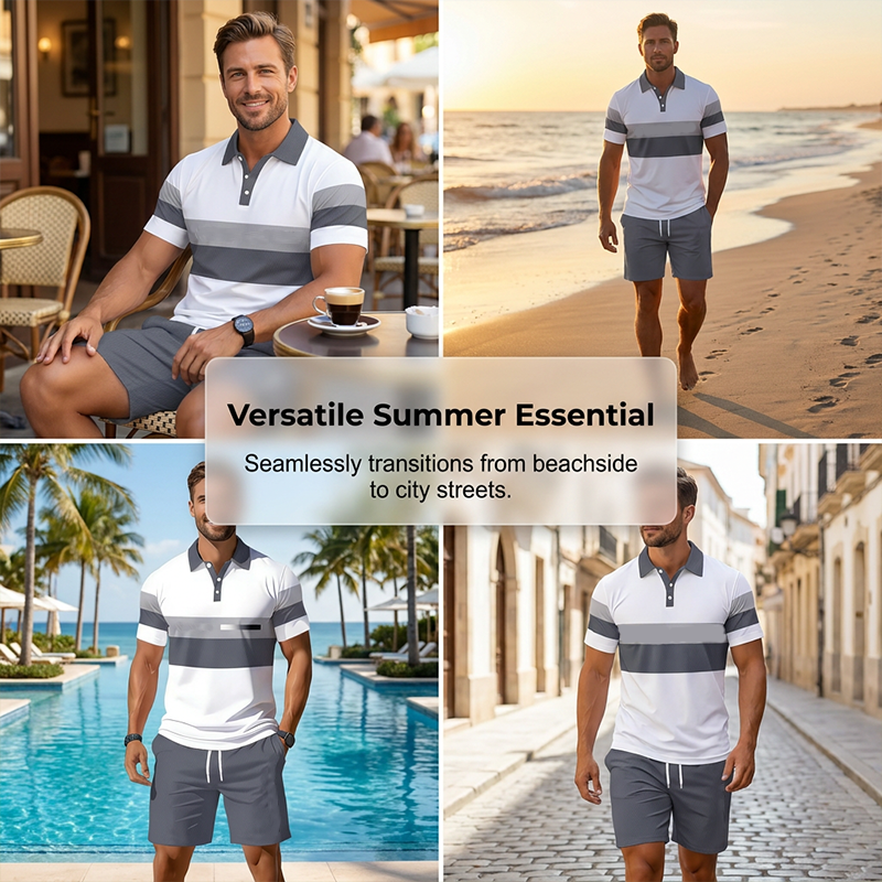 ☀️Set 2 Pièces Chemise et Short pour Homme – Confortable, Respirant et Polyvalent pour l'Été, les Loisirs et les Voyages👕🩳