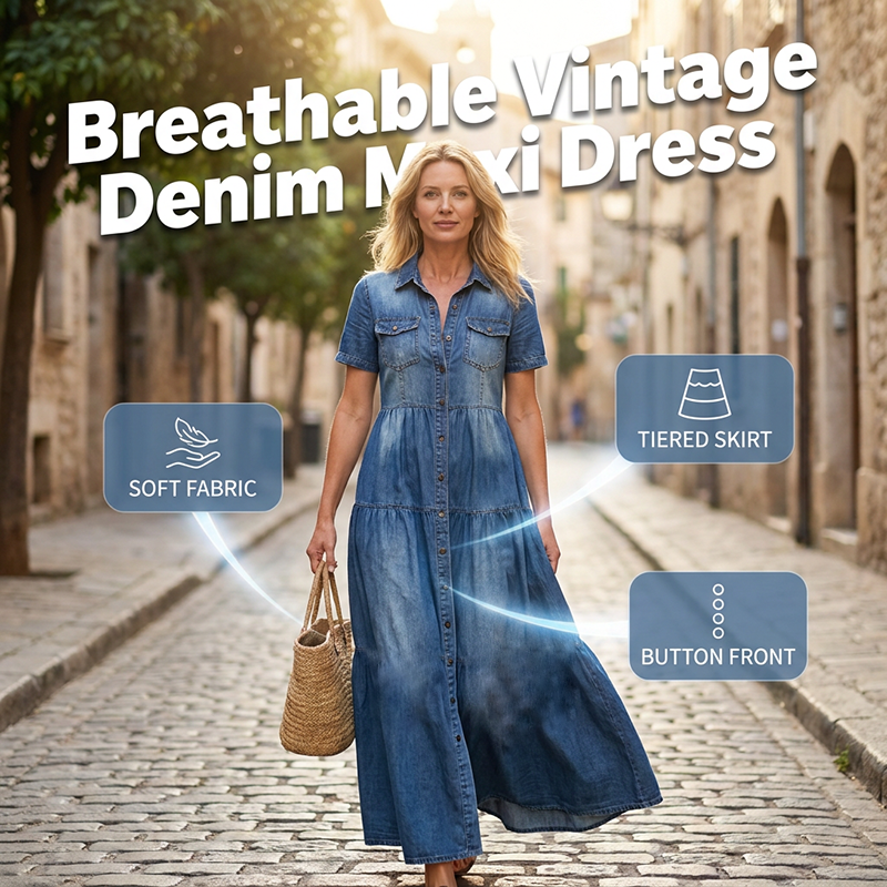 👗✨Robe longue en jean vintage pour femme – Un chic décontracté pour tous les jours🔥