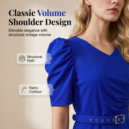 Robe midi élégante à col en V, unie, pour femme