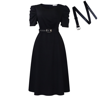 Robe midi élégante à col en V, unie, pour femme