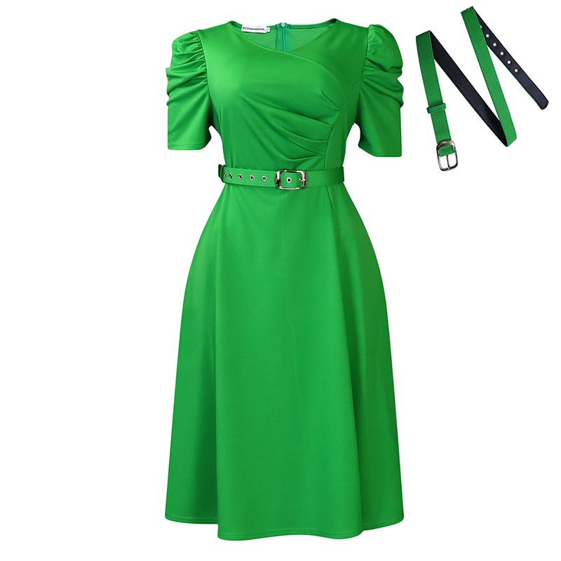 Robe midi élégante à col en V, unie, pour femme