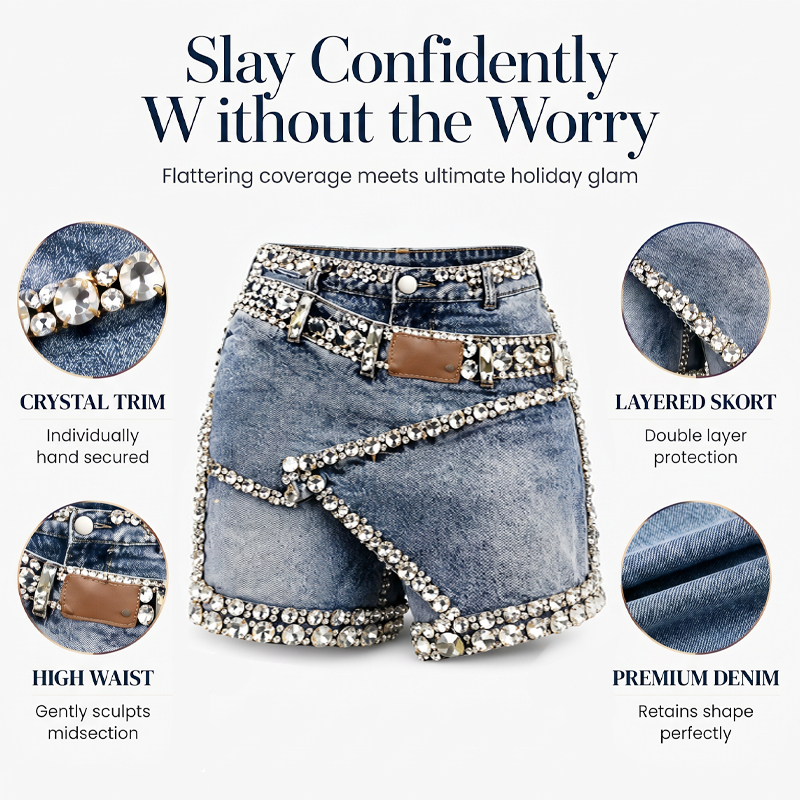 Jupe-short en jean à strass pour femme