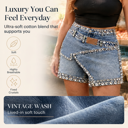Jupe-short en jean à strass pour femme