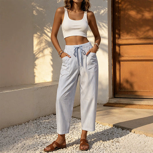 Pantalon de détente court à rayures pour femme